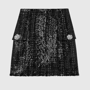 Glamorous Black Sequin Mini Skirt JK065X